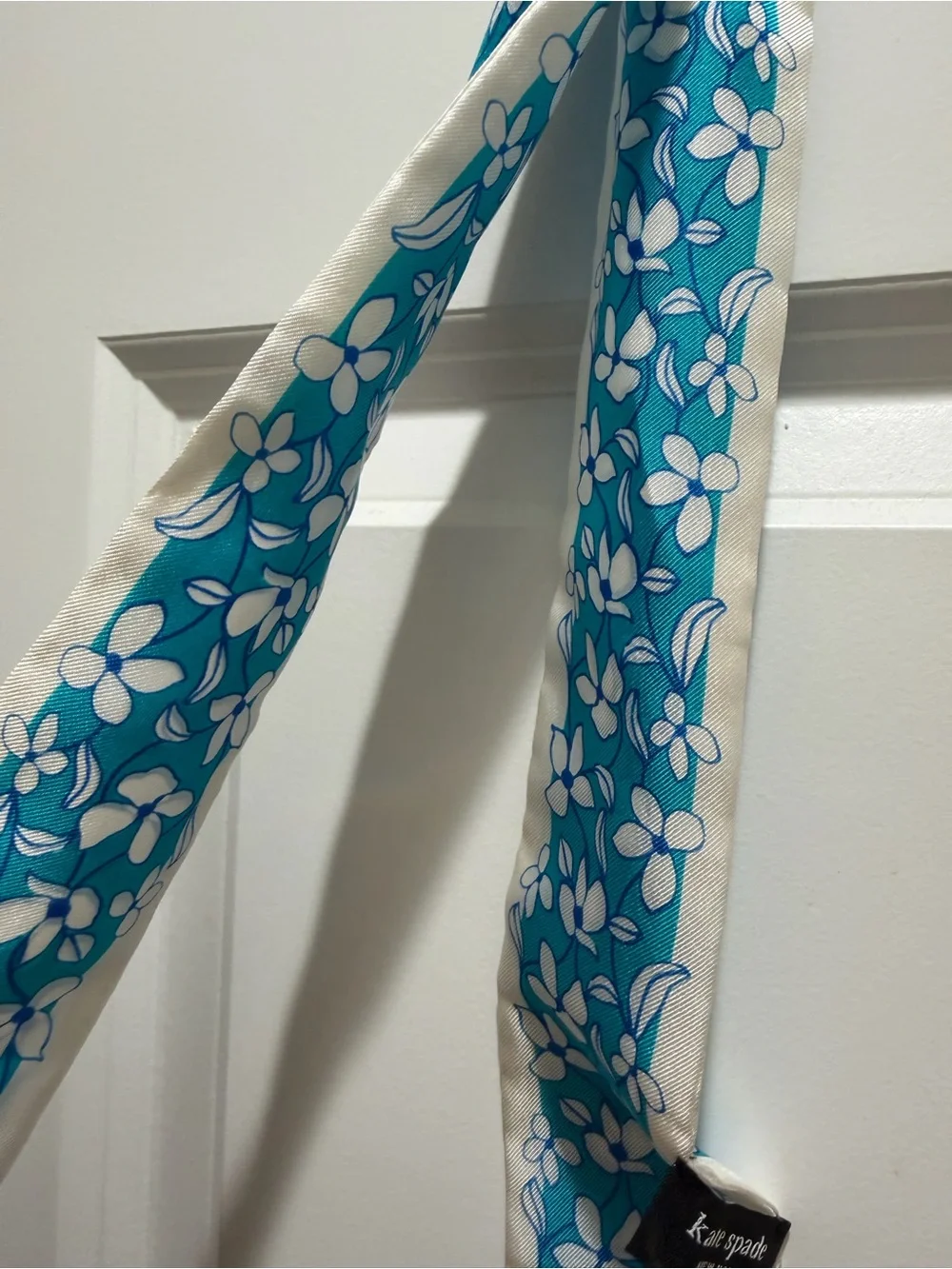 Kate Spade Floral Vines Silk Skinny Scarf Riveria Blue